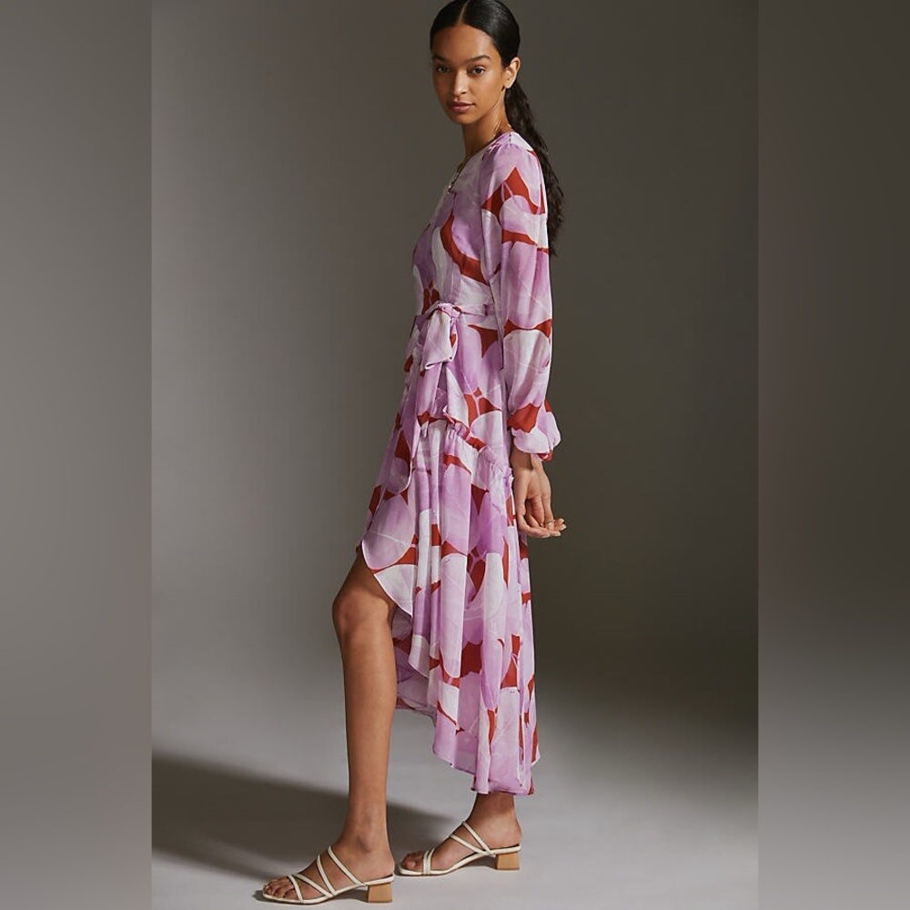Anthropologie Purple and Pink Leaf Maxi Dress
